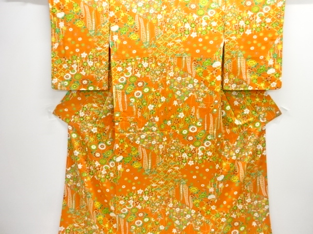 JAPANESE KIMONO / KOMON / SILK / KIRIBAME STYLE / FLORAL PLANTS